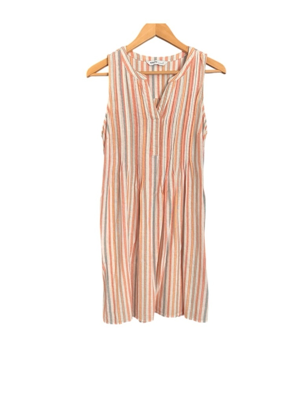 Sonoma linen Sleeveless pull on Dress in Peach, Cream and Gray Stripes Small - Picture 2 of 10
